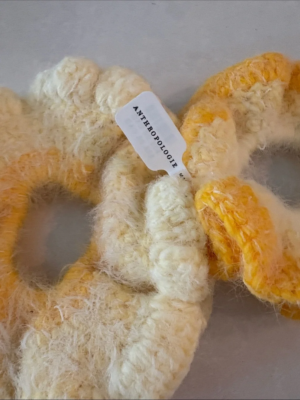 Anthropologie Yellow & Cream Crochet Scrunchies (Set of 2)